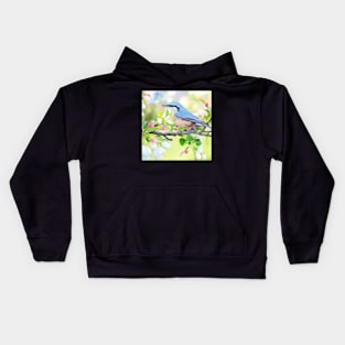 Spring Blue Bird in Watercolor Kids Hoodie